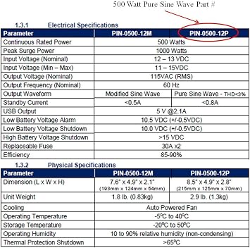 VertaMax Pure SINE Wave 500 Watt (1000W Surge) 12V Power Inverter DC to AC Power - Solar, RV, Car, Off Grid