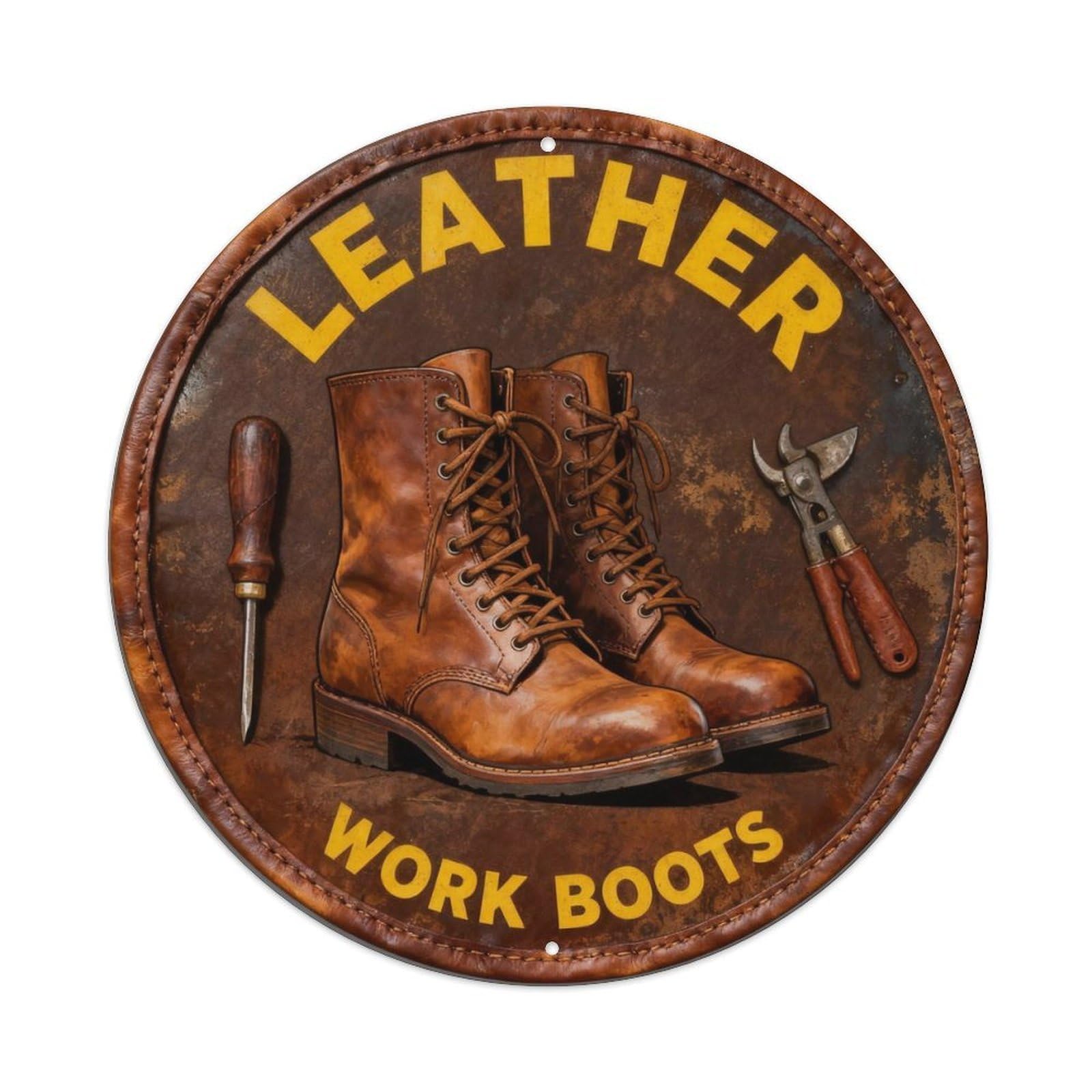 Leather Work Boots Metal Tin Sign Plaque