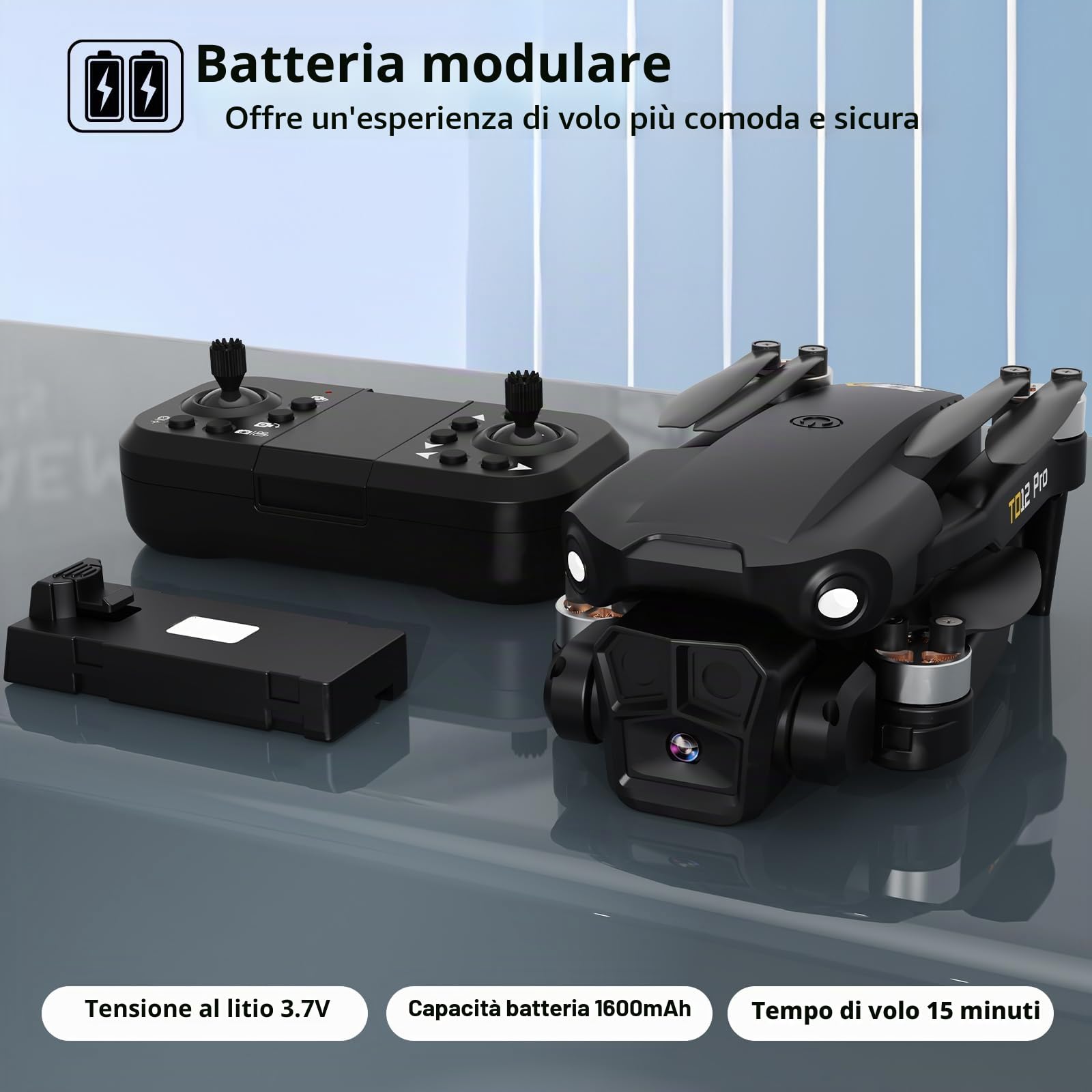 Toladrone TD12PRO Drone con Fotocamera 1080P, Droni per Adulti, Regolabile Motorizzato a 90°, Resistenza al Vento di Livello 3, Controllo Tramite APP, Quadricottero Pieghevole per Principianti