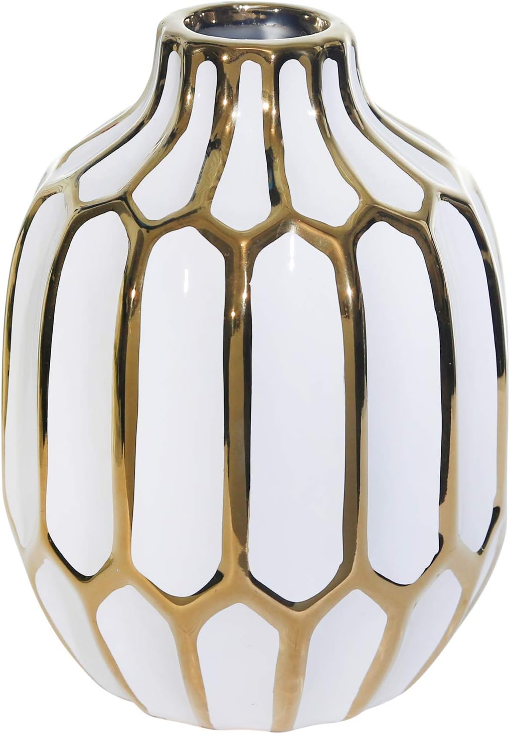 Sagebrook Home Bud Ceramic Vases Decorative Ceramic Flower Vase Accent Piece, Living Room, Bathroom, Office and Bedroom Décor, Special Occasion Flower Arrangement Centerpiece, 8" White/Gold