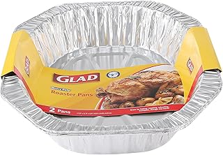 Glad Oval Roaster Pans, 2ct - 2 Count Foil Roasting Pans - Foil Baking Pan Disposable - Oval Aluminum Pan for Baking, Roasting, Reheating - Heavy Duty Disposable Roasting Pans
