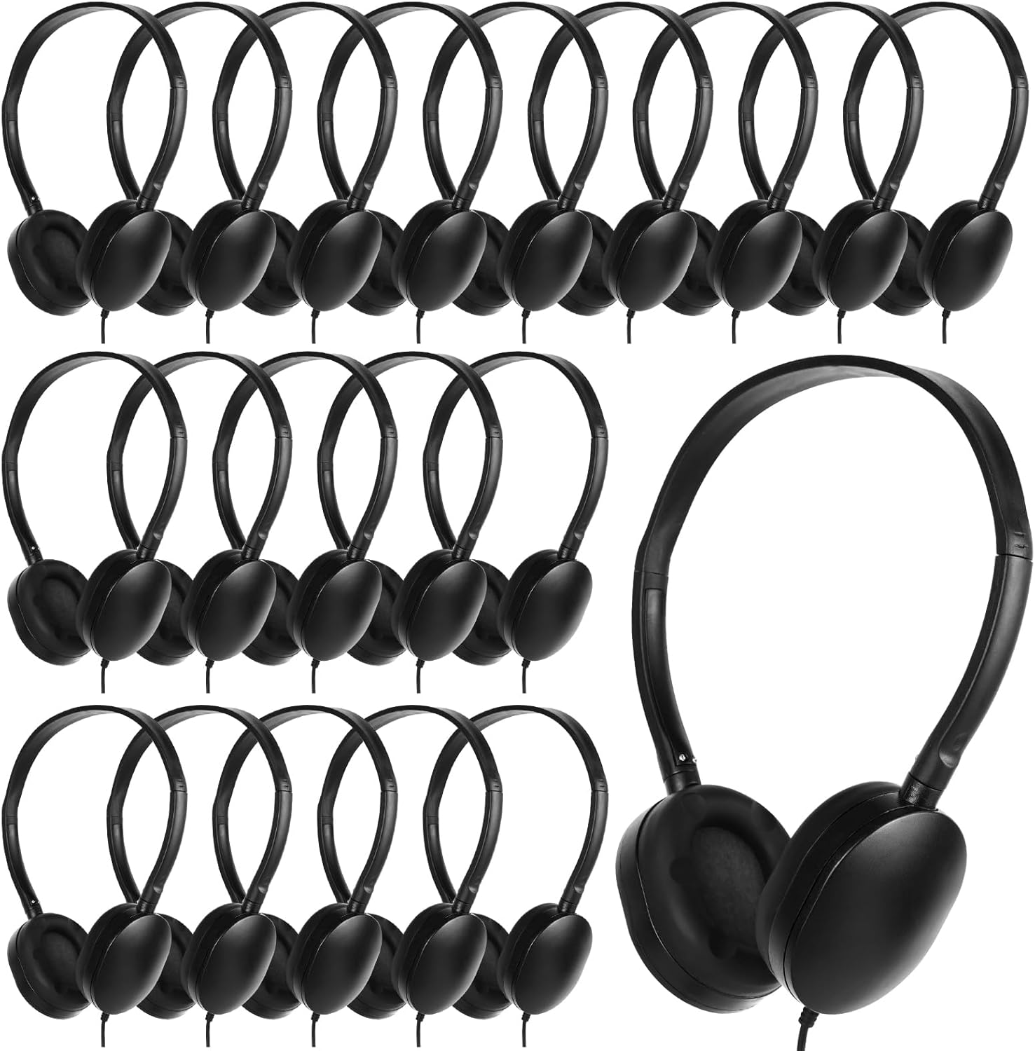 Kids Headphones Bulk 30 Pack for Classroom School Wholesale Earphones Class Set for Students Teens Children and Adult (Black Color)
