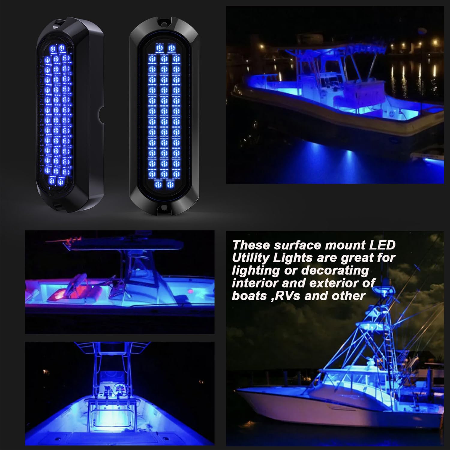 Greluma 2 Piezas Luces para barcos, luz subacuática impermeable de aleación de zinc de 40 LED, luces de popa/navegación/desagüe, luz de cortesía, luces de cubierta (azul)
