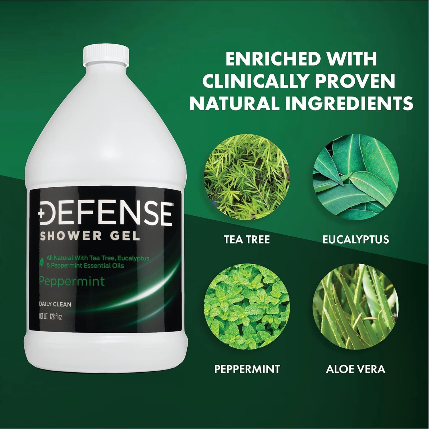 Defense Soap Peppermint Tea Tree Body Wash Shower Gel 1 Gallon (128 Fl Oz) | Organic Tea Tree Oil & Eucalyptus | Wrestling, BJJ & Gym Soap for Athletes | Ringworm, Jock Itch & Body Odor Defense