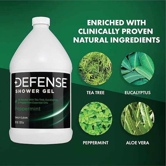 Defense Soap Peppermint Tea Tree Body Wash Shower Gel 1 Gallon (128 Fl Oz) | Organic Tea Tree Oil & Eucalyptus | Wrestling, BJJ & Gym Soap for Athletes