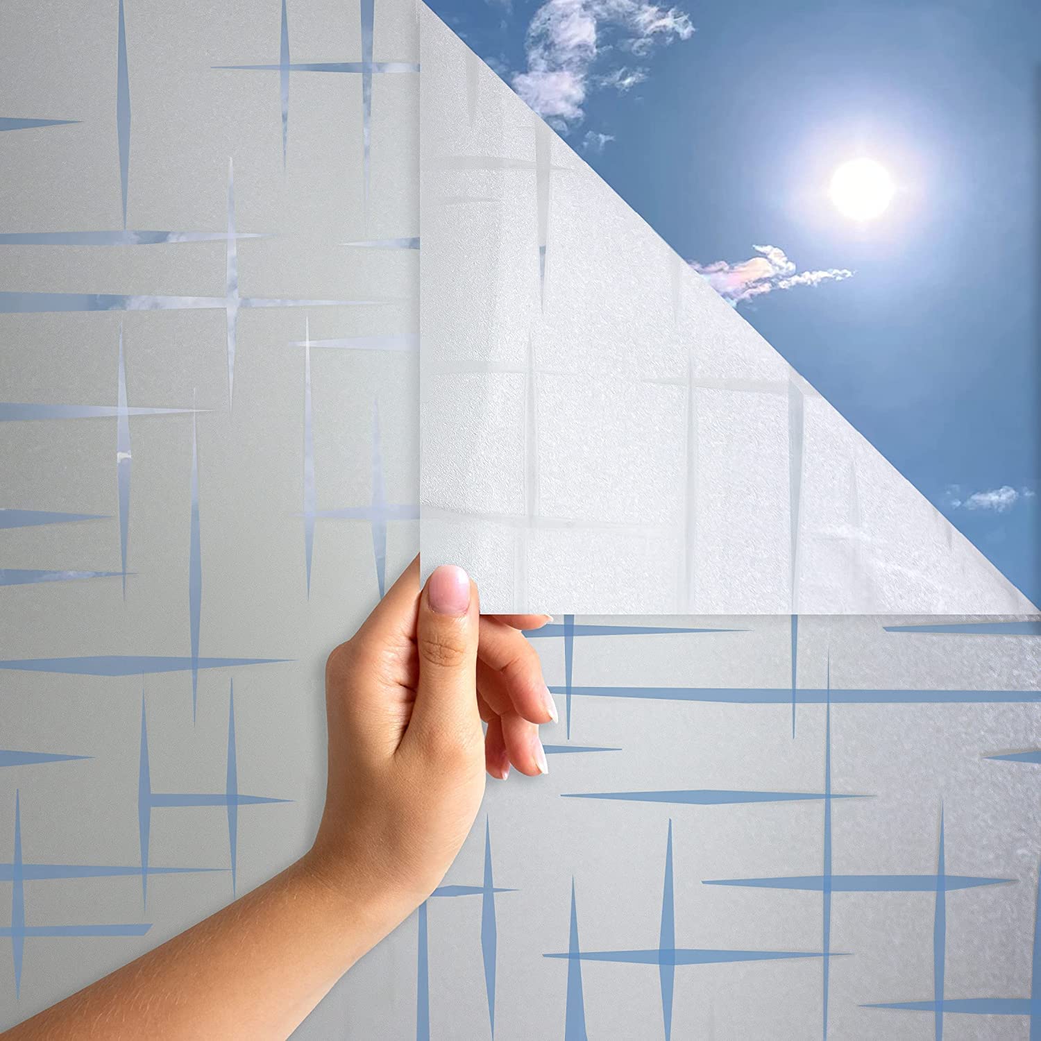 MARAPON® Frosted Glass Window Film with Star Pattern [105x200 cm] Includes eBook with Professional Tips,Static Adhesive,Window Film Self-Adhesive Opaque,Privacy Film for Windows,Privacy Screen Bath