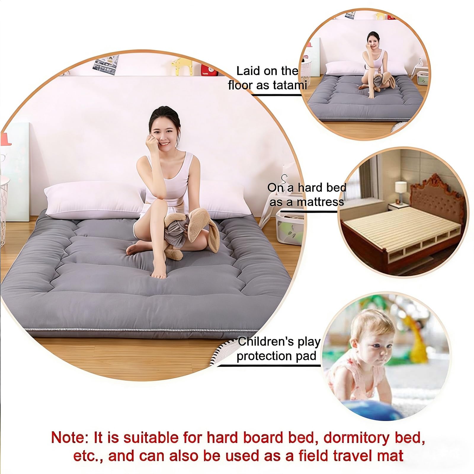 Matelas De Sol Pliable Et Enroulable, Tatami Japonais Épais, Antidérapant Et Respirant, pour Dortoir(90 x 190 cm)