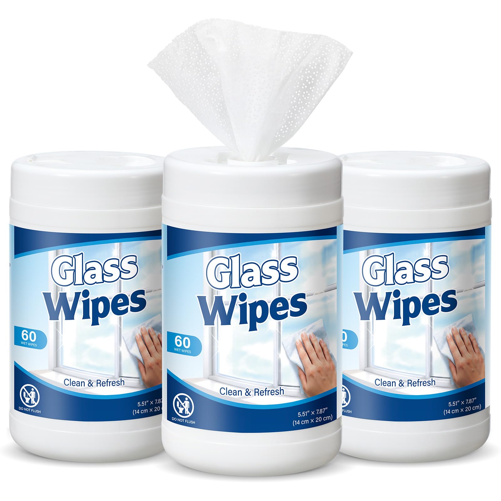 Nuanchu 3 Pack 180 Count Glass Cleaner Wipes, Unscented