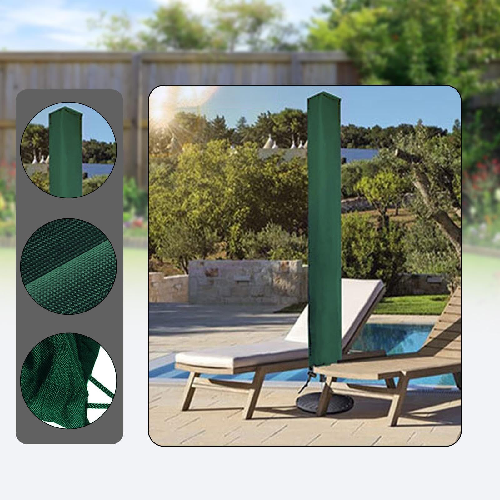 ????? Patio Umbrella Cover Parasol Cover Waterproof Protective Rainproof Lightweight, Rain Dust Protection Protector for Yard Lawn, Green 153 cmx30 cm