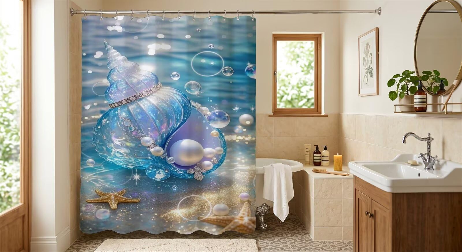 Rideau de douche anti-moisissure tissu imperméable rideau baignoire lavable
