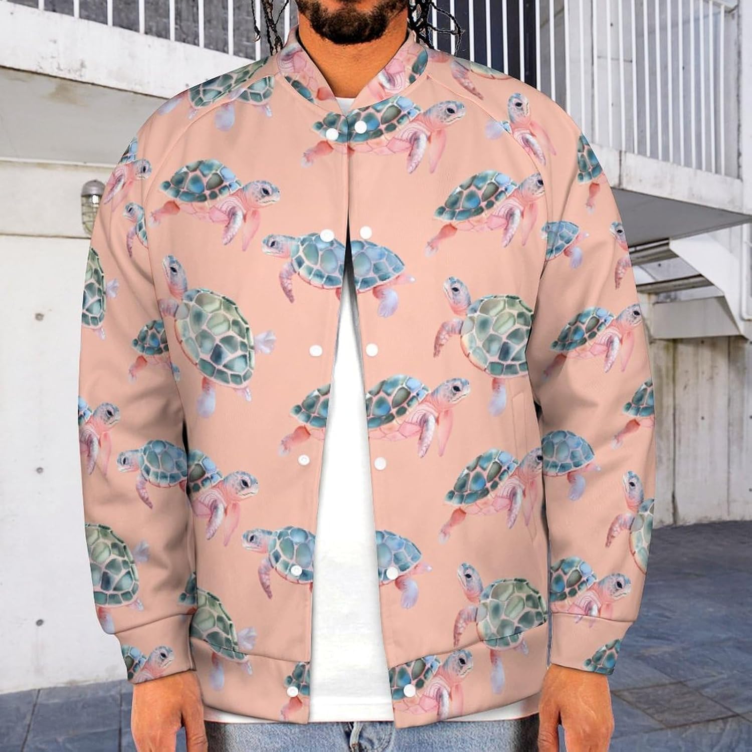 Cute Little Turtles Novelty Men's Baseball Jackets Causal Sweatshirt Button Top Long Sleeve Coat