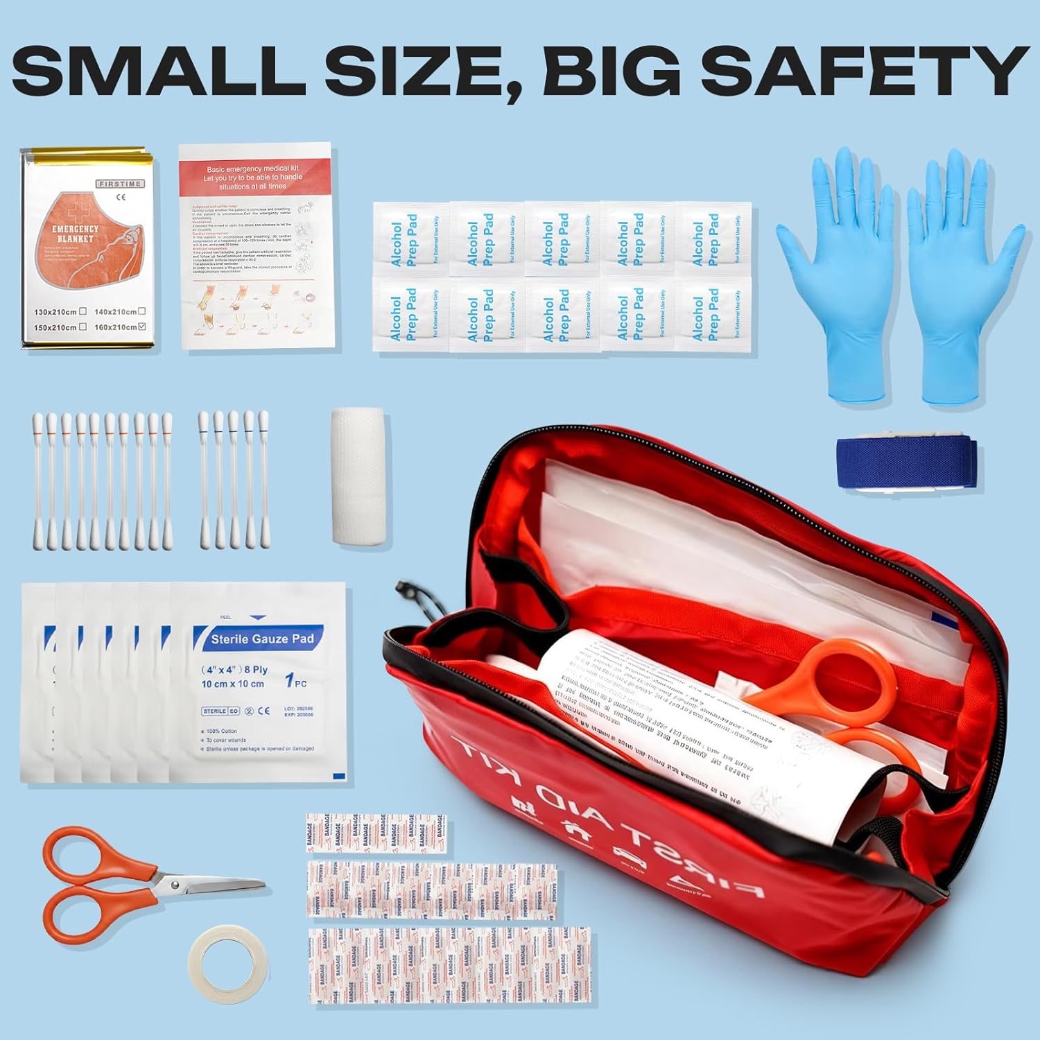 60-Piece First Aid Kit for Car & Outdoor Emergency | Compact Waterproof Survival Kit with Trauma Supplies | First Aid for Travel, Camping, Home, Hiking