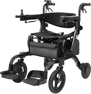 4 in 1 Intelligent Electric Wheelchair,Rollator Walker with Seat, Lightweight Foldable Transport Wheelchair Combo,Detachable Footrests, 10" Wheels for Seniors Adults (1*Battery)