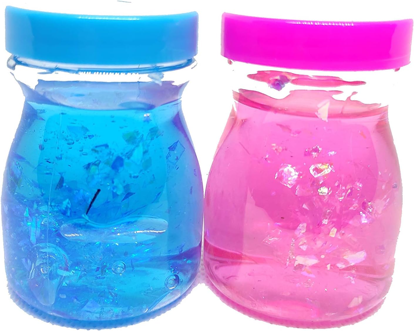 (6 Pack) Milk Bottle Shape with Qube Beads Crystal Clear Clay Slime Putty Mud for Kids Non-Toxic Sludge Toy