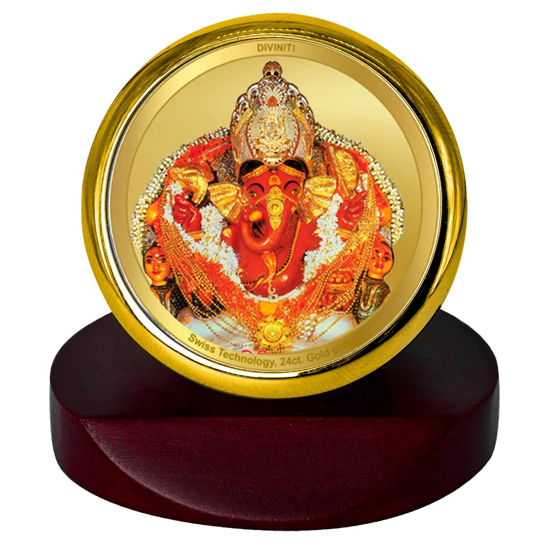 DIVINITI Siddhivinayak Ji Photo Frame for Car Dashboard, Car Idol, Table Decor|MCF 1C Gold Frame with 24K Gold Plated Foil|Religious Frame For Pooja, Prayer and Gift (5.5X5.0 CM)