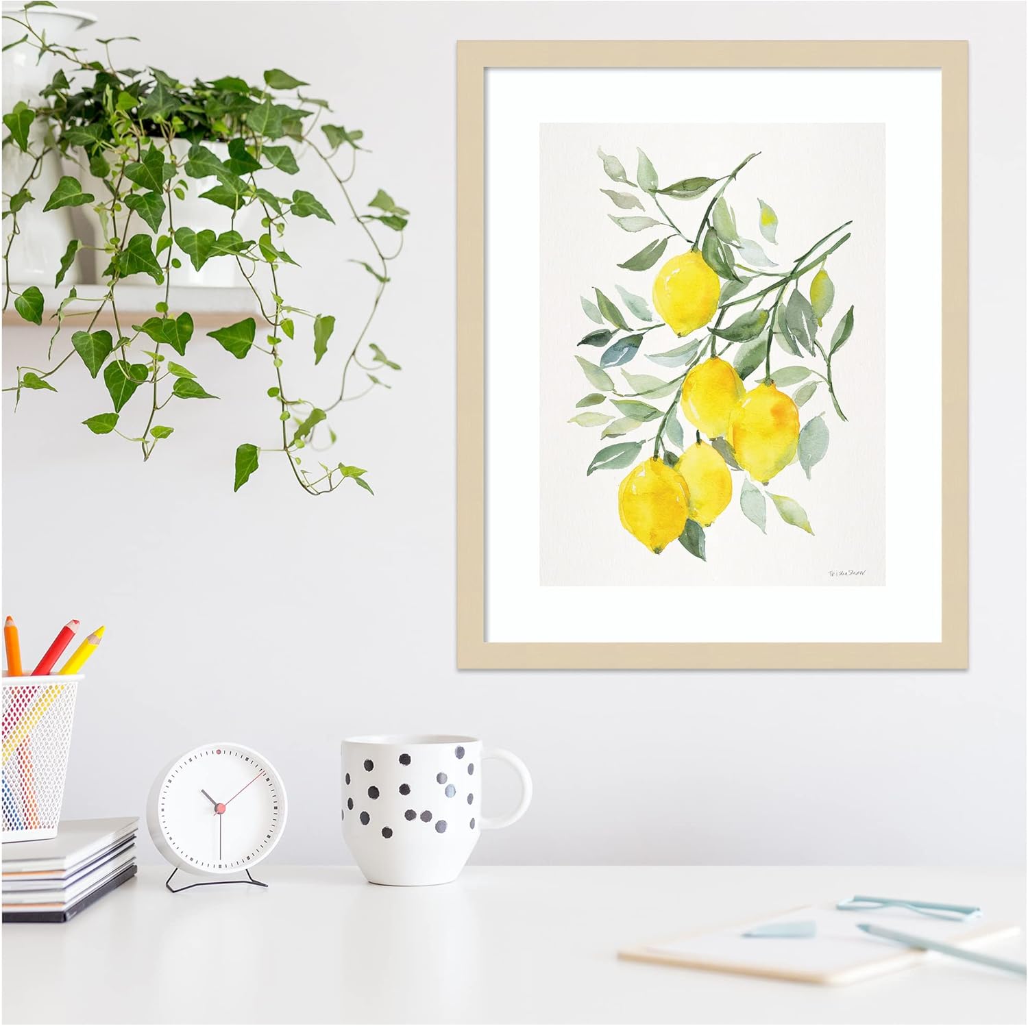 Amanti Art Framed Wall Art Print 21x17 Lemon Citrus by Patricia Shaw, Cuisine Wall Art, Modern Contemporary Decor, Small Poster Painting Artwork for Living Room, Bedroom, Bathroom, Kitchen, Office