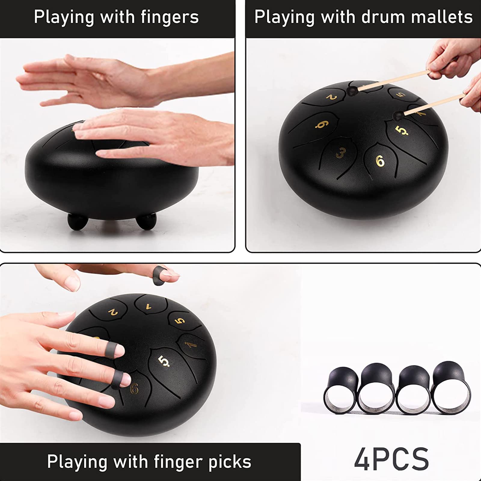 6 Pulgadas Ambor De Lengua De Acero, 8 Notas Clave C Instrumento De Percusión Hand Pan Drum con Bolsa De Tansporte, Partitura, Baquetas, Púas De Dedo para Yoga Meditación