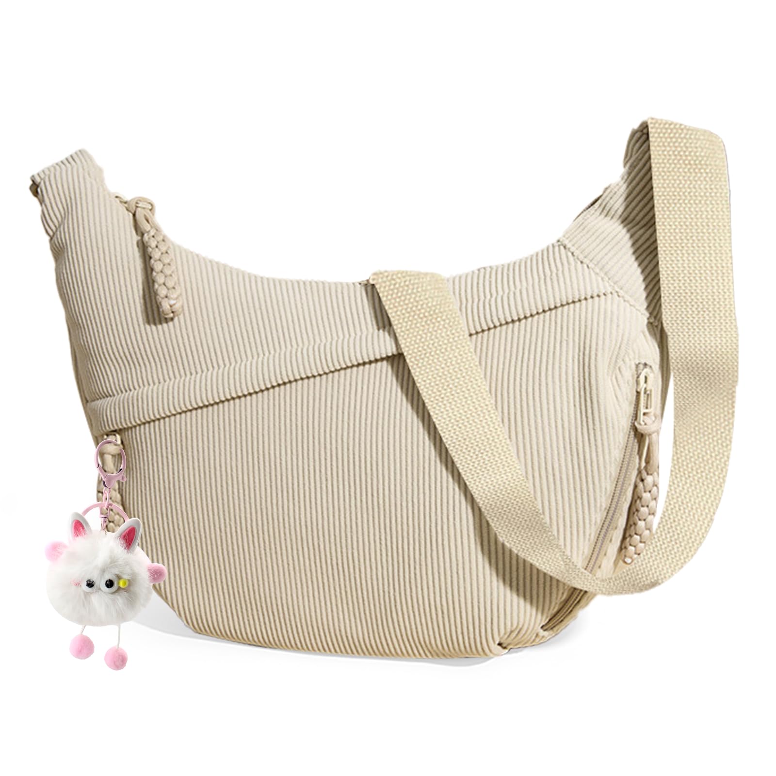 Scettar Corduroy Crossbody Bag Damen, Halbmond Umhängetasche Beige, Casual Schultertasche mit Verstellbarem Schultergurt, Stylische Handtasche für Arbeit, Reisen und Alltag