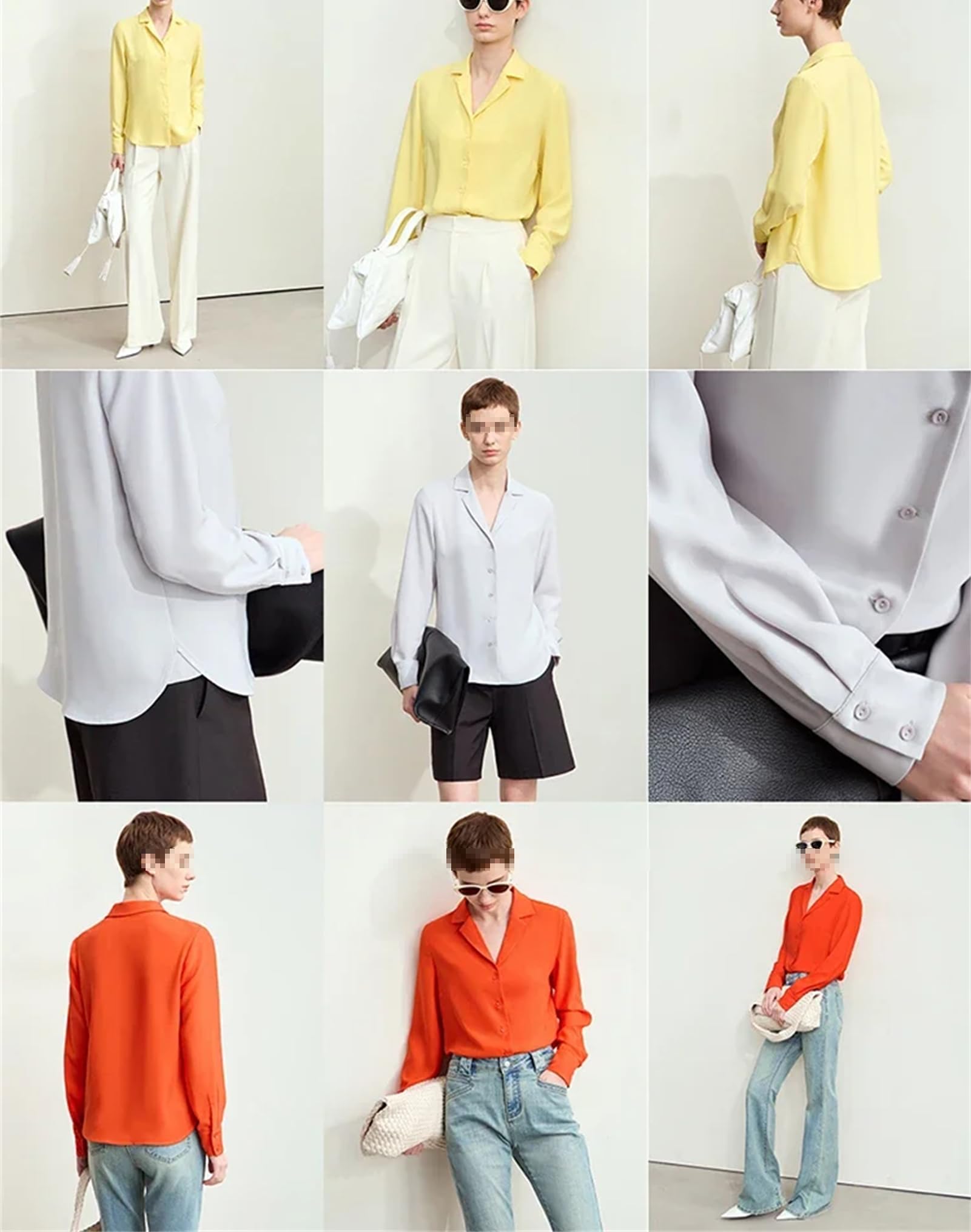 Camisa de gasa para mujer, básica, holgada, con muescas, para oficina