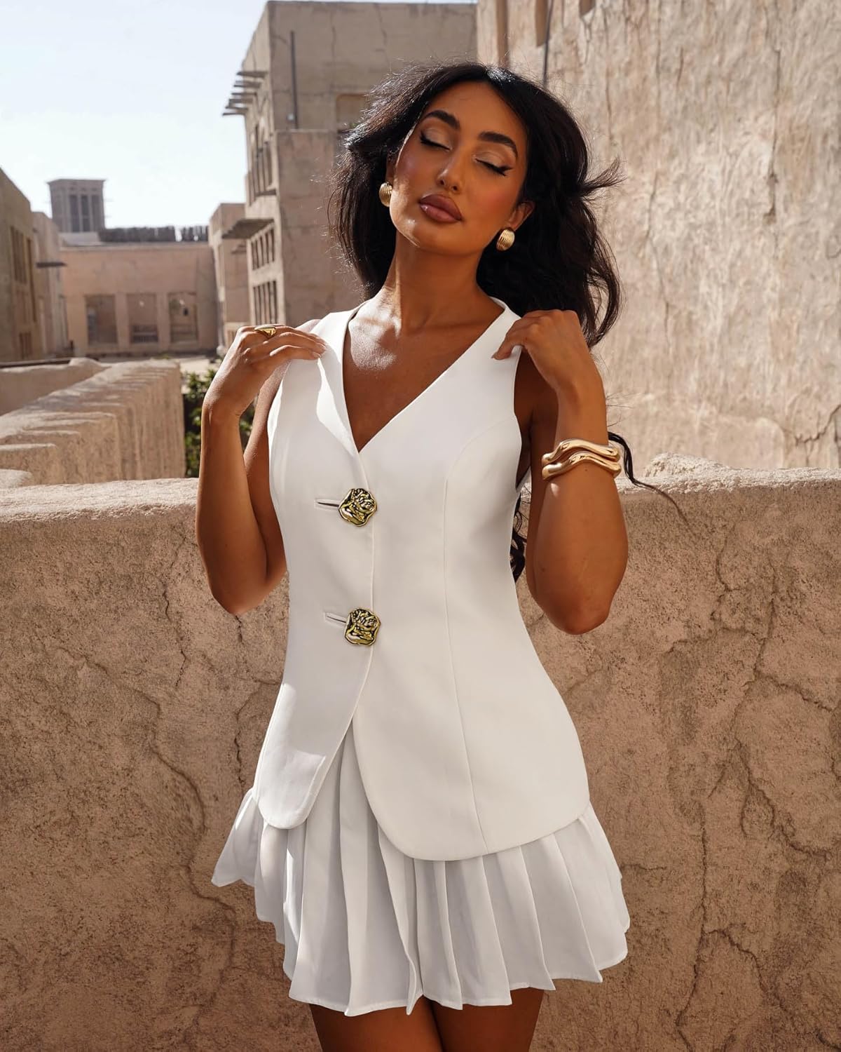 Cicy Bell Womens Summer V Neck Vest Tops Button up Sleeveless Casual Waistcoat Business Fitted Blazer vest - Image 6