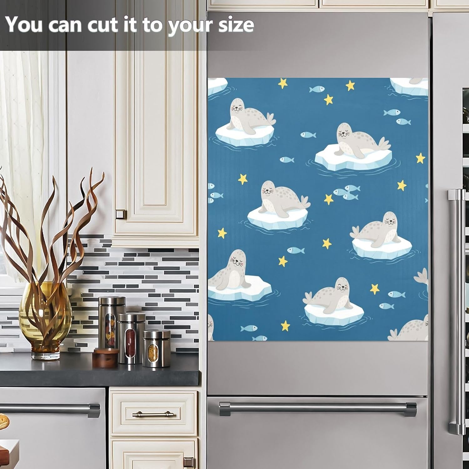 QUGRL Seals on Ice Floes Dishwasher Magnet Cover Front Door Decorative Refrigerator Covers Magnetic Sheet Sticker Wash Machine Fridge Panel Decal for Kitchen Appliance 23x26 in