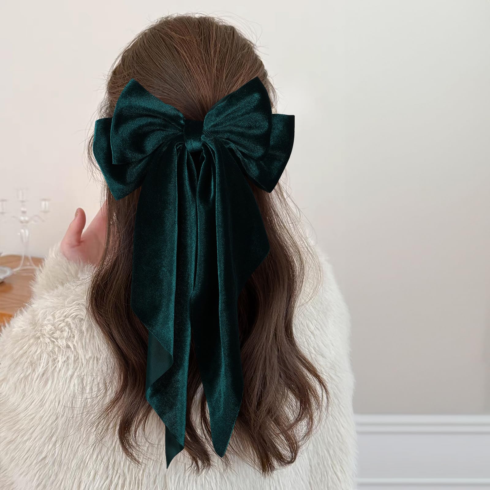 Amazon.com : Christmas Dark Green Velvet Ribbon Bow Hair Clip Big
