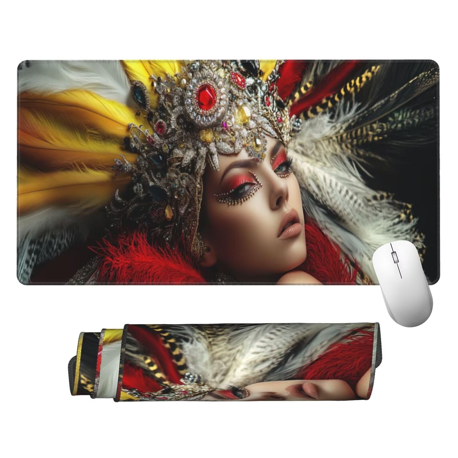 Podkładka pod mysz z piór XXL Damska mata na biurko 1600 x 800 x 3 mm zmywalna podkładka do gier na laptopa, z antypoślizgową gumową podstawą do gier, PC, pracowników biurowych Y1499