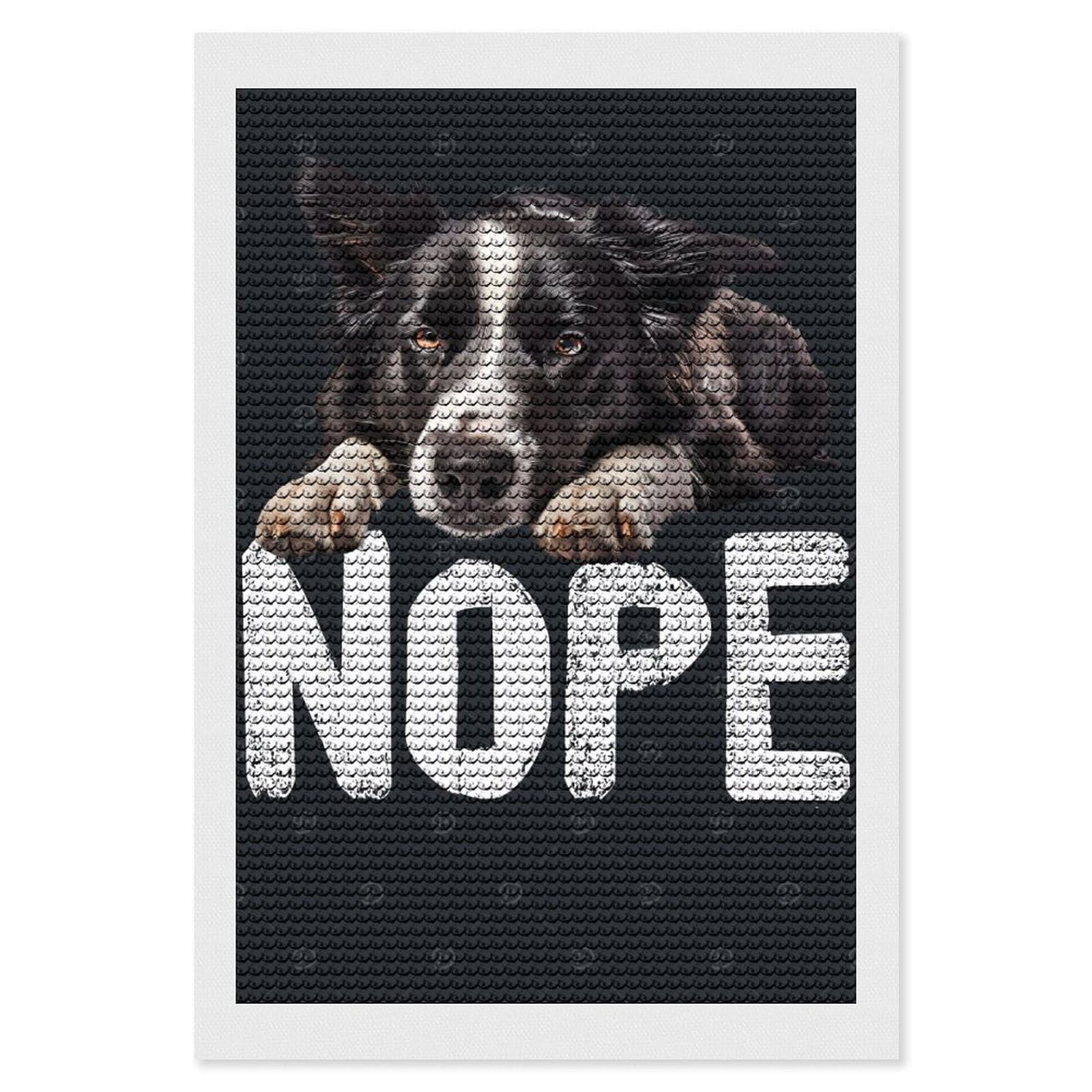 Junmoney Border Collie Nope Diamond Art Kit 8"x12", Bedroom Decor, Adhesive Canvas, Full Kit Included, Thoughtful Present, Birthday Gift