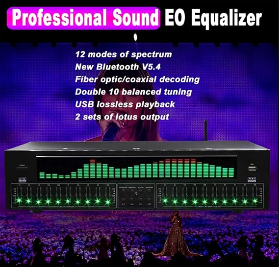 31-Band Digital Equalizer, Professional Digital Audio Stereo Graphic EQ, Music Spectrum Analyzer, LED Audio Sound Processor Sound System DJ Equipment Audio, Noise Reduction, for Recording Studio