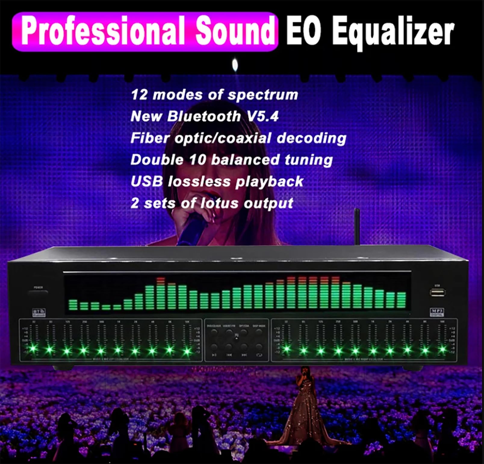 Ecualizador Digital De 31 Bandas, Ecualizador Gráfico Estéreo De Audio Digital Profesional, Sistema De Sonido con Procesador De Sonido LED, Reducción De Ruido, para Estudio De Grabación