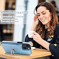 Vista 6 de Folosu Funda compatible con iPhone 13 con soporte para tarjetas, rotación de 360°, soporte de anillo de dedo con función atril, protección RFID