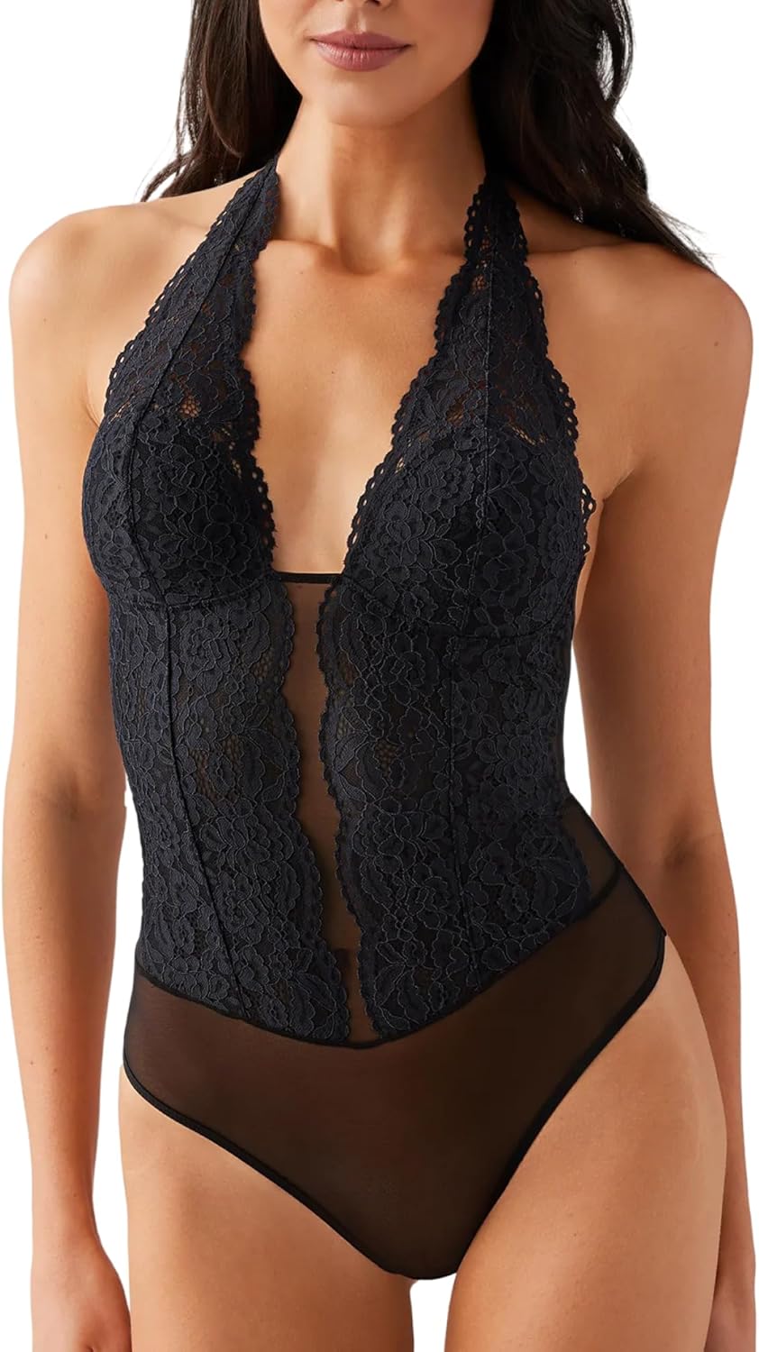 b.tempt'd Women's Ciao Bella Pull on Wire Free Halter Thong Bodysuit, 936144