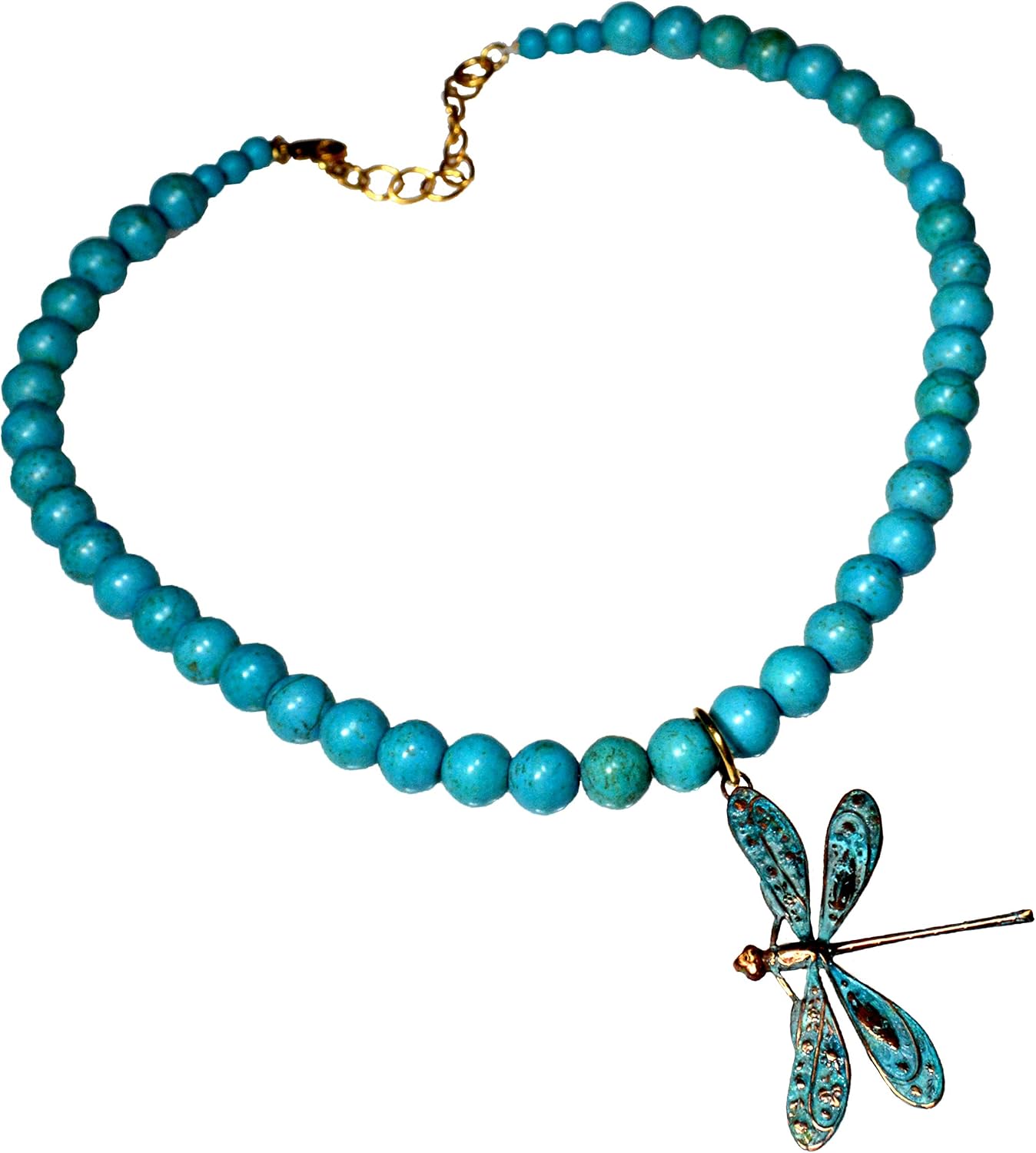 Elaine Coyne Wearable Art Verdigris Patina Dragonfly Necklace, Turquoise