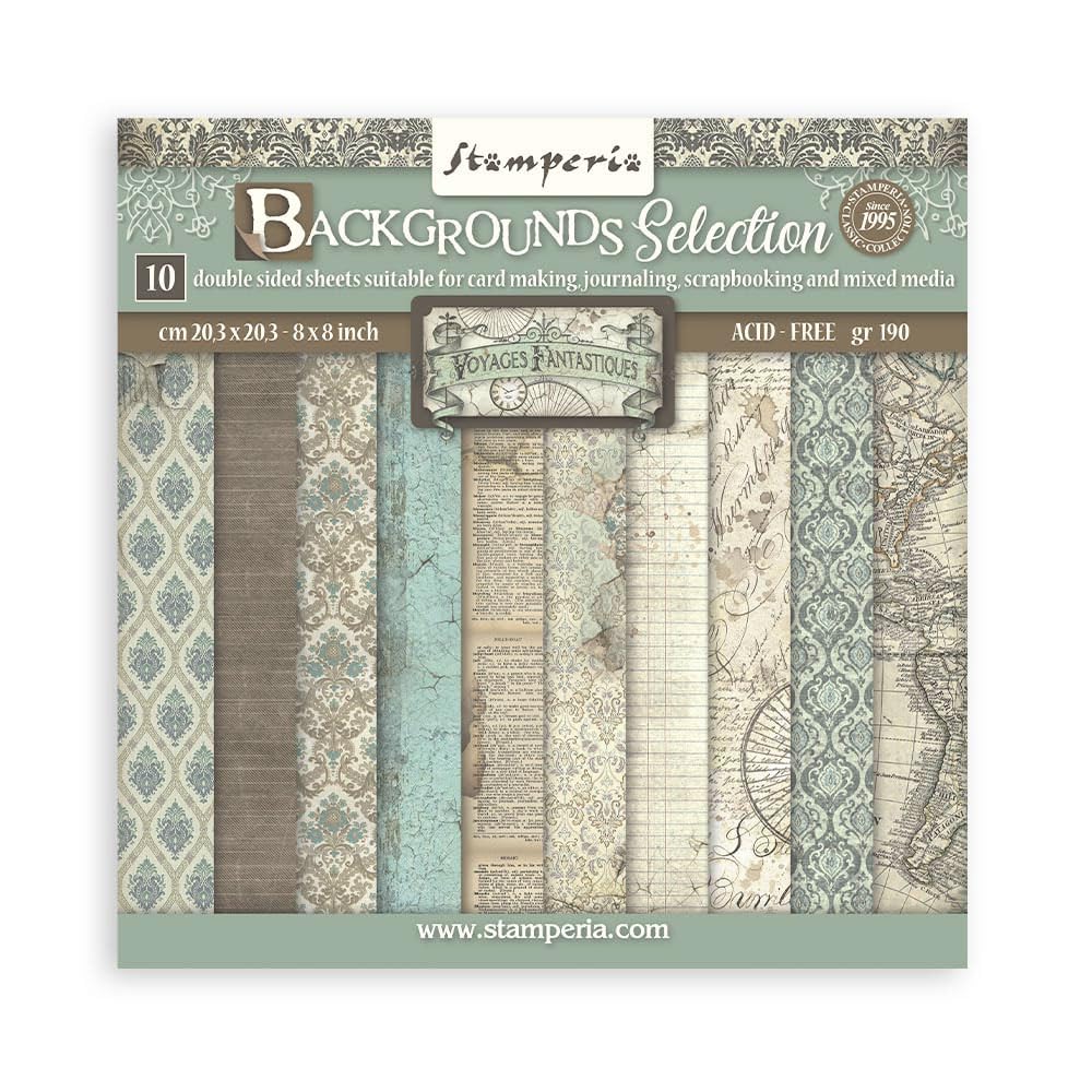Stamperia International KFT Stamperia Mini Scrapbooking Pad 10 20.3 x 20.3 cm (8x8) Backgrounds Selection Voyages Fantastiques, Multicoloured, 8 x 8 inch
