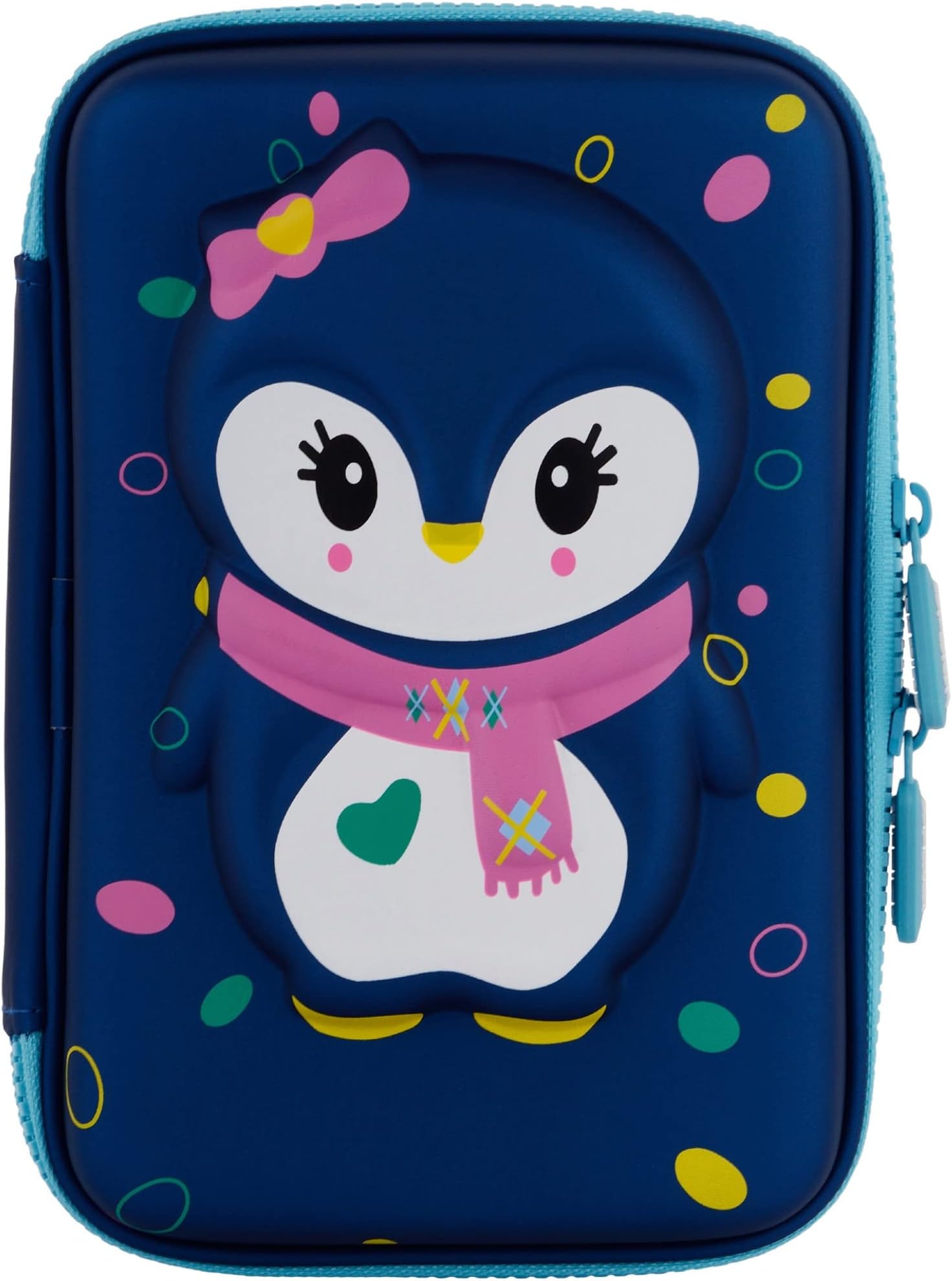 Ofsign 3D Stationery Items Organizer — Pencil Box for Girls & Boys, Geometry Pencil Case with Dual Zipper, Pencil Pouch with Mesh Pockets for Kid's Gift - School (Owl Art, Blue)