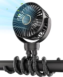 Stroller Fan: Rechargeable with TYPE-C Port, 4000mAh, 360° Rotatable, 3-Speed, Flexible Tripod, Clip Anywhere for Baby's Comfort - Durable and Easy to Clean, Black