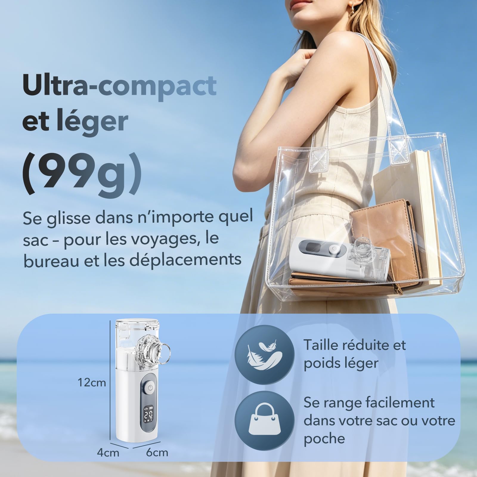 Nebulisateur Portable pour Adultes et Enfants - Inhalateur Silencieux Rechargeable avec 3 Niveaux, Auto-Nettoyage, 2 Masques (Adulte/Enfant) et Embout Buccal - Pour la Maison, le Bureau et les Voyages