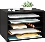 Ballucci 4-Tier Organisateur de papier, Organisateur des fichiers de bureau, Plateau de lettre empilable, Trieur de courrier en bois avec étagères de rangement réglables, Organiseur de bureau