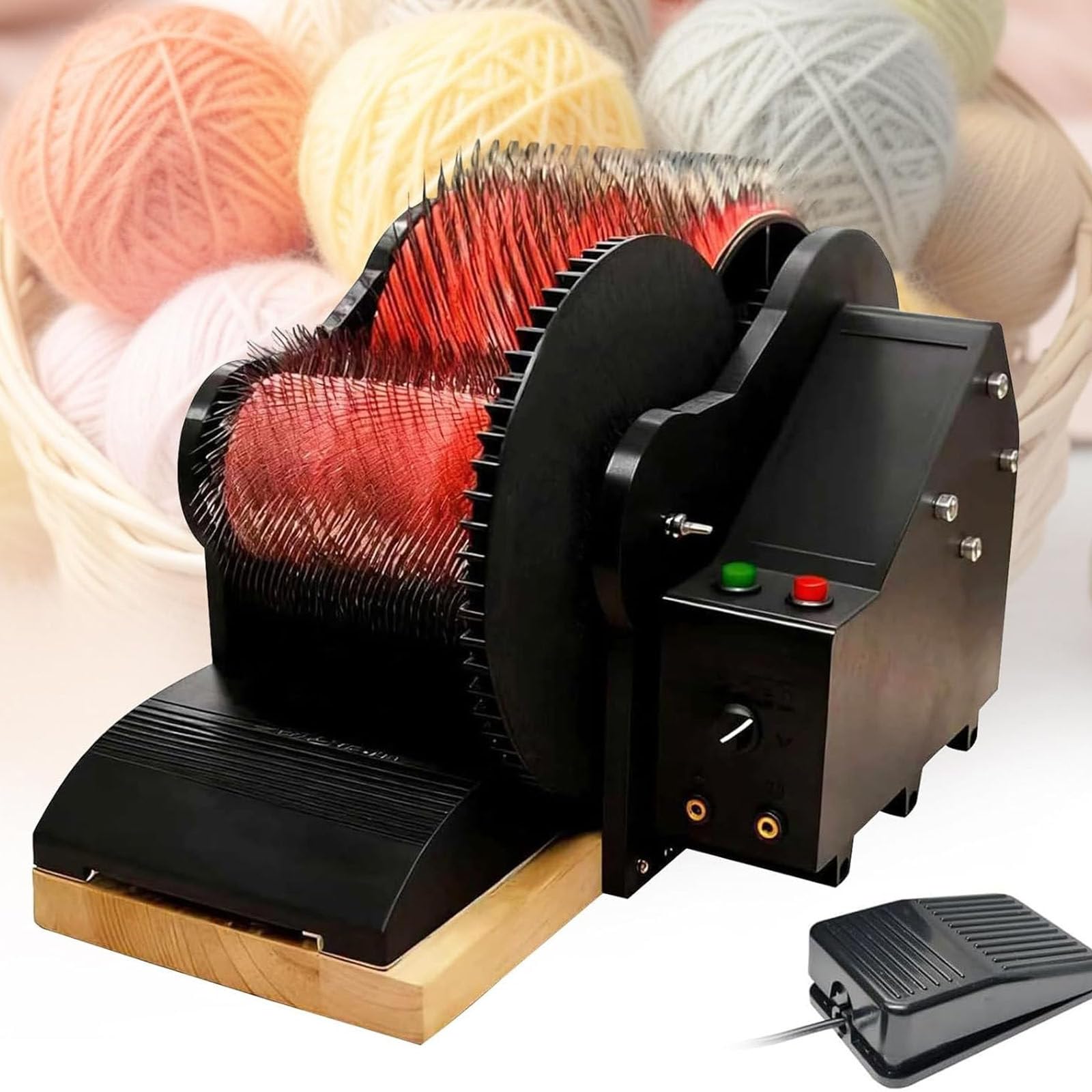 Drmoxin 50W Electric Wool Carding Machine, WWool Drum Carder Fiber Carding Machine with Brush & Awl, 56 RPM,Adjustable Forward and Reverse Speed, with Foot Pedal, for Combing Blending