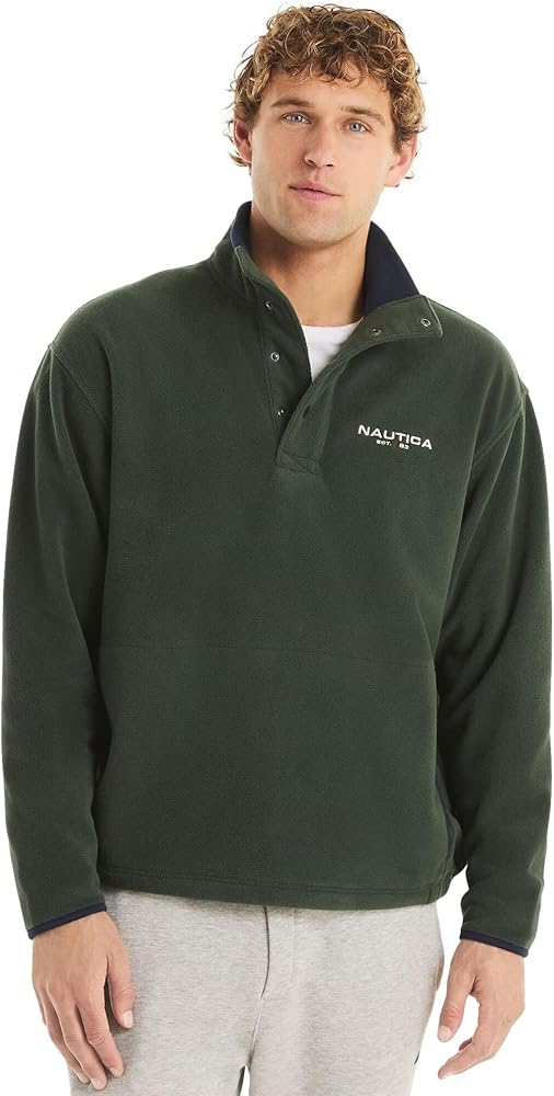 Nautica Men's Nautex Mock-Neck Fleece Sweatshirt, DeepForest, M at