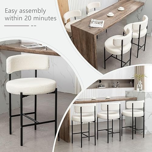 Vista 28 de Boucle - Juego de 2 taburetes de bar modernos de 24 pulgadas con respaldo, taburetes de bar tapizados para isla de cocina, bar, cafetería (beige)