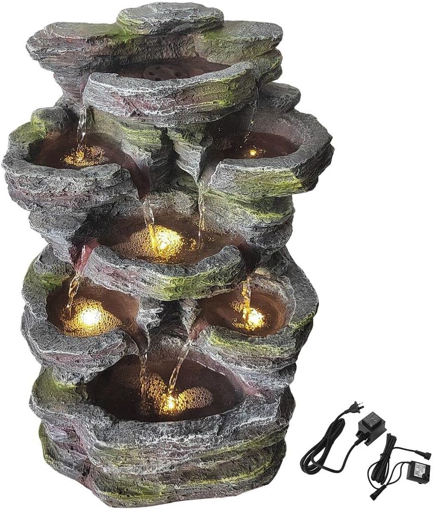 Maxkon Garden Water Feature Fountain Rocky Waterfall LED Lights
