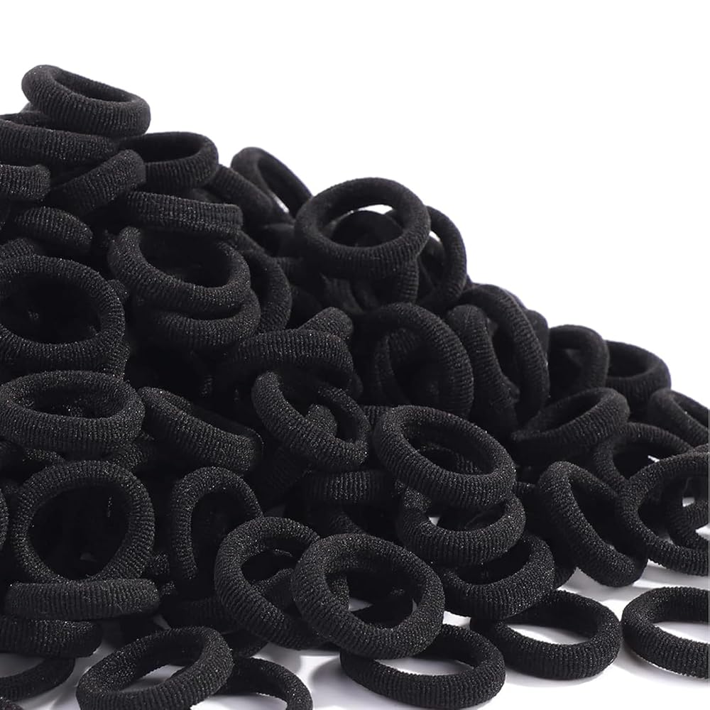 WillingTee 120 Pcs Baby Hair Ties, Cotton Toddler Hair Ties for Girls and Kids, Multicolor Small Seamless Hair Bands Elastic Ponytail Holders,Black