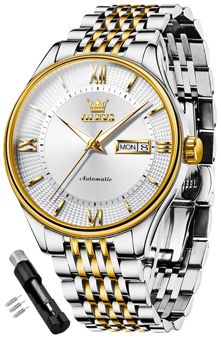 OLEVS Mens Watches Automatic Luxury Self Winding Mechanical Business Dress Wrist Watch Stainless Steel Waterproof Luminous Day Date