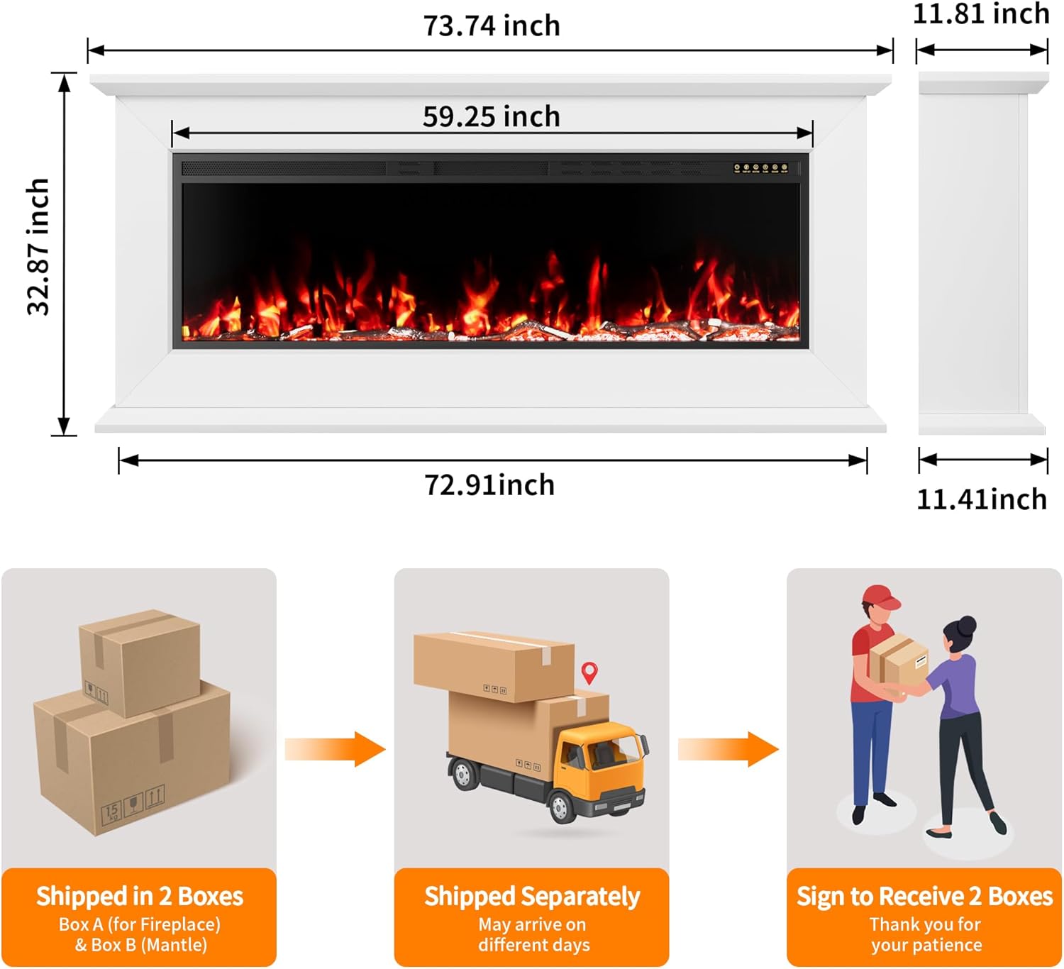 72 Inch Electric Fireplace with Mantel | Fireplace TV Stand with Led Light | 60 Inch Replaceable Fireplace Insert Heater for Living Room Bedroom