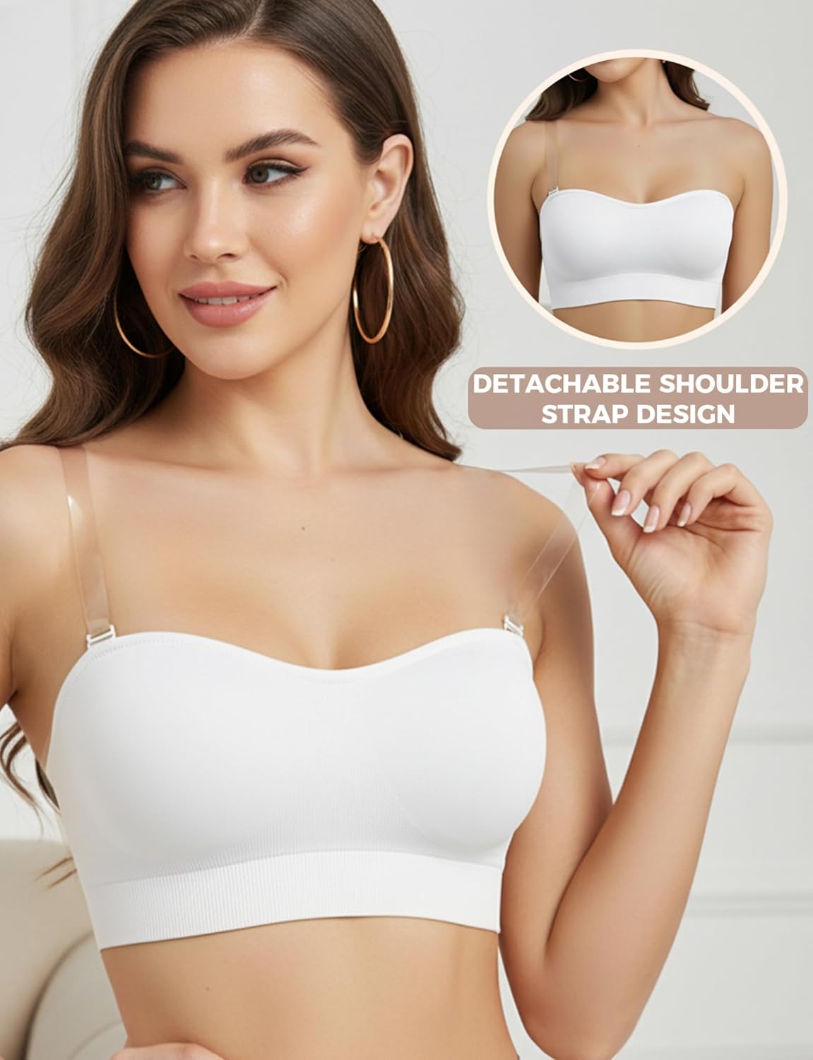 Strapless Bras for Women, Wireless Padded Bralette, Non-Slip Silicone Bandeau Bra, Seamless Tube Top Push Up Bra - Image 4