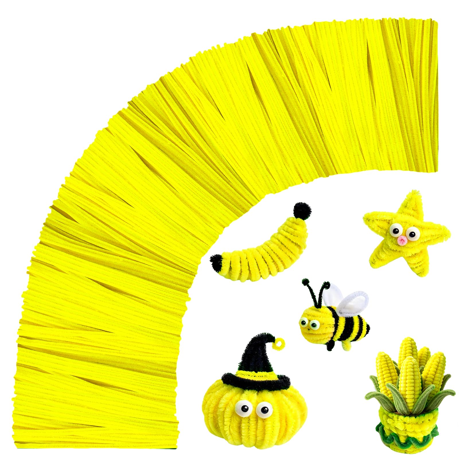 Yellow Pipe Cleaners,Chenille Stems Pipe Cleaners Craft,Fuzzy Pipe Cleaners Bulk for Crafts,DIY Pipe Cleaner for Home Arts and Crafts Decorations Supplies,Home Decor Craft Supplies Flower kit