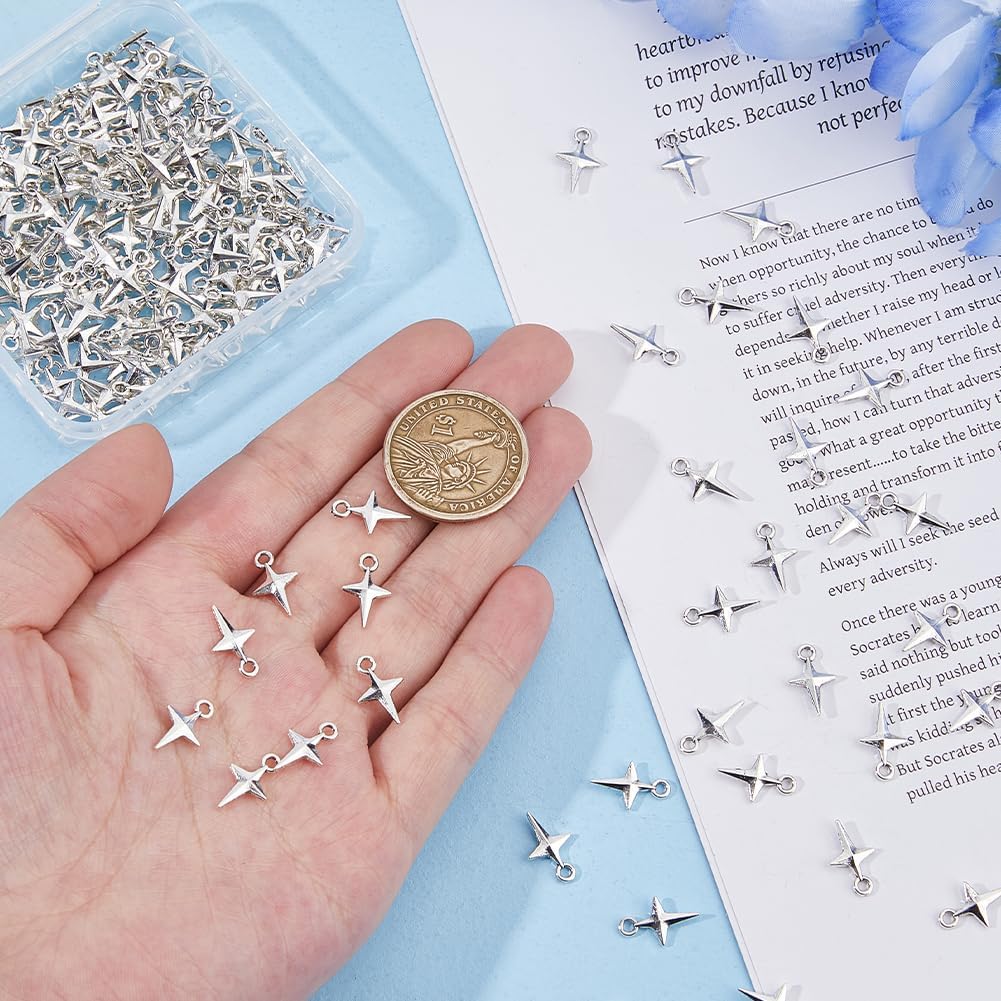 DICOSMETIC 200Pcs Star Charms Four-pointed Star Charms Alloy Mini Stars Pendants Tibetan Style Pendant for DIY Bracelets Necklace Jewelry Making Craft Supplies, Hole: 1.6mm - Image 3
