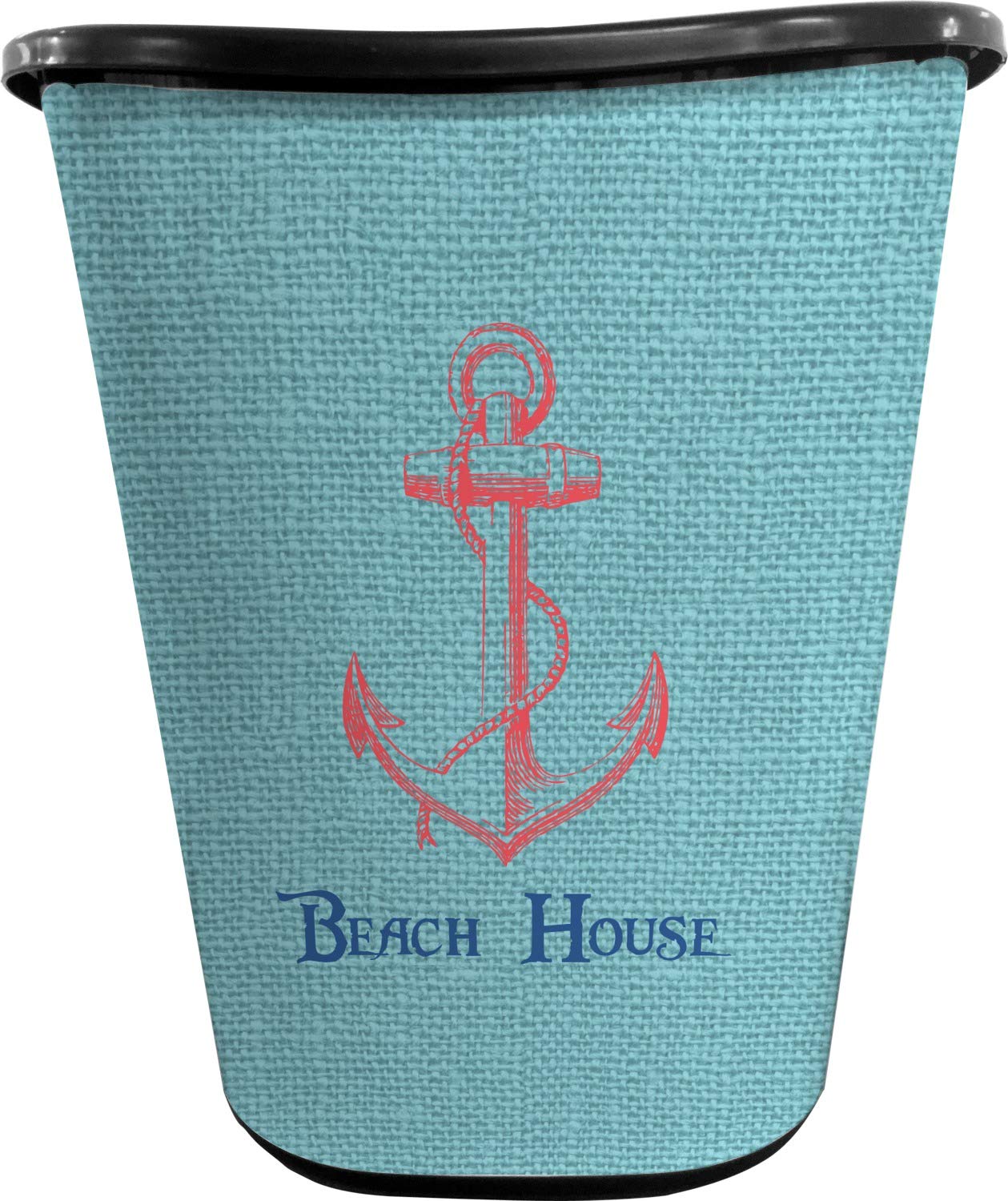 Personalized Chic Beach House Waste Basket - Double Sided (Black)