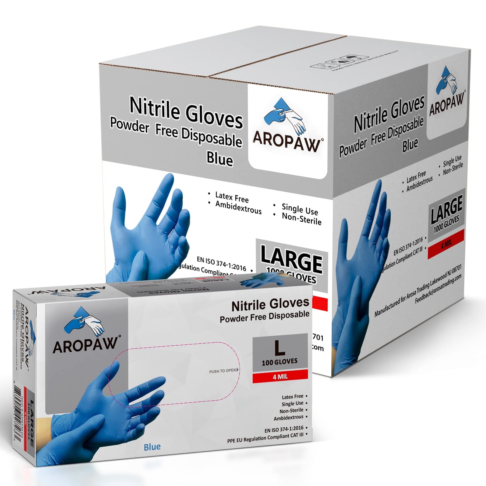Guantes de nitrilo, guantes desechables de 4 mil, cómodos, sin polvo, sin látex, 10 cajas | 1000 guantes (grande)